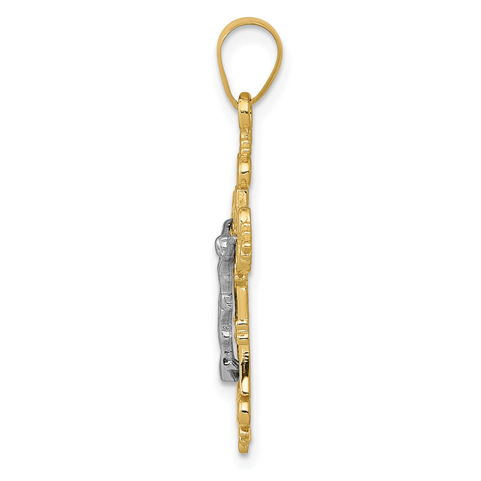 10K Two-tone Small Lacey-edged INRI Crucifix Pendant-10C4386