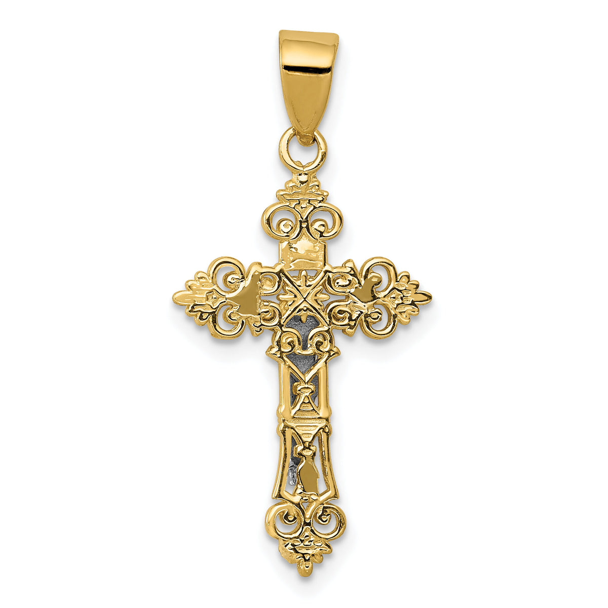 10K Two-tone Small Lacey-edged INRI Crucifix Pendant-10C4386