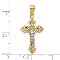 10K Two-tone Small Lacey-edged INRI Crucifix Pendant-10C4386