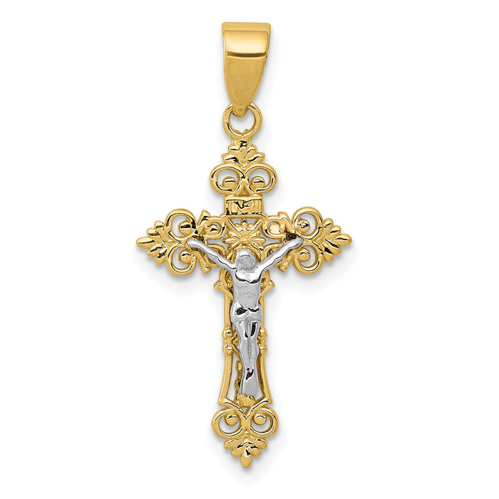 10K Two-tone Small Lacey-edged INRI Crucifix Pendant-10C4386