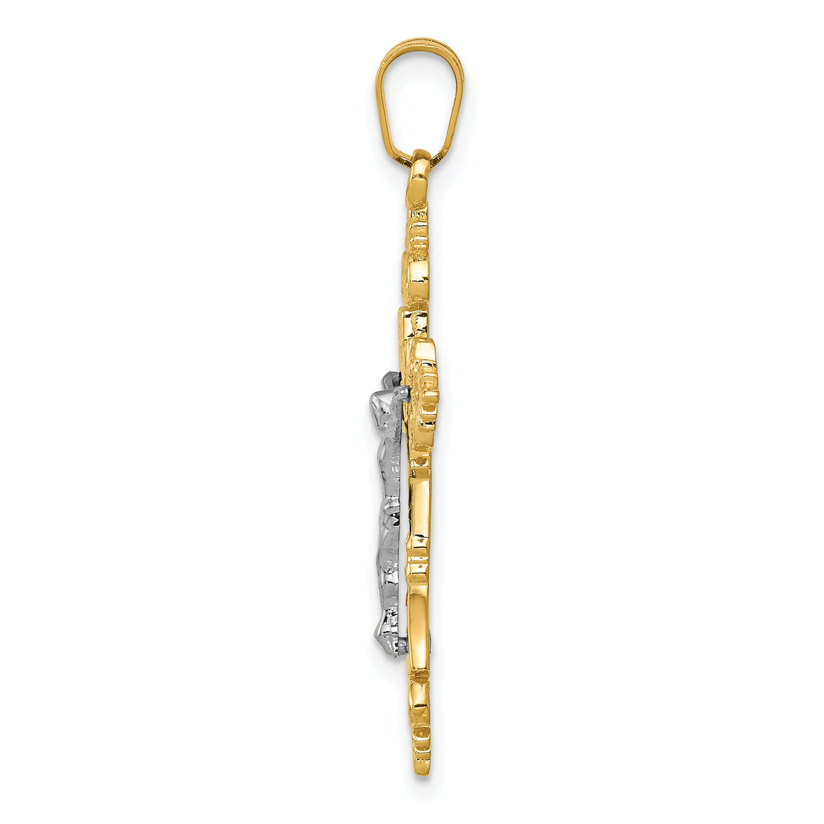 10K Two-tone Medium Lacey-edged INRI Crucifix Pendant-10C4387