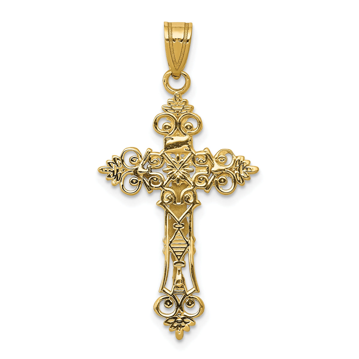10K Two-tone Medium Lacey-edged INRI Crucifix Pendant-10C4387
