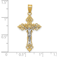 10K Two-tone Medium Lacey-edged INRI Crucifix Pendant-10C4387