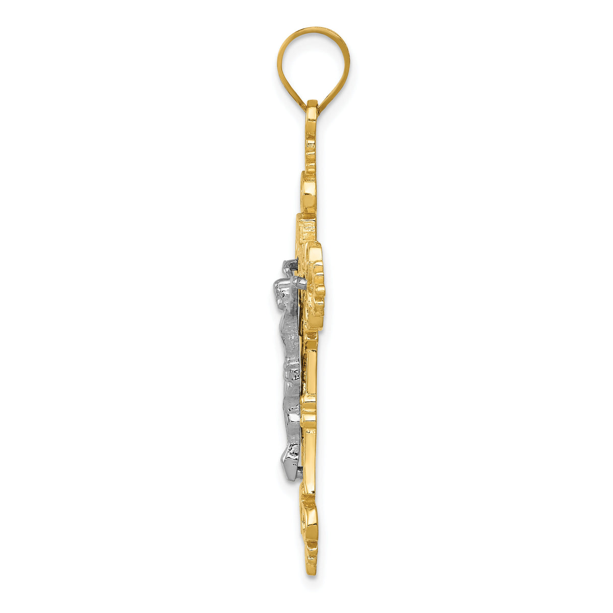 10K Two-tone Large Lacey-edged INRI Crucifix Pendant-10C4388