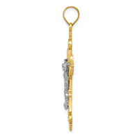 10K Two-tone Large Lacey-edged INRI Crucifix Pendant-10C4388