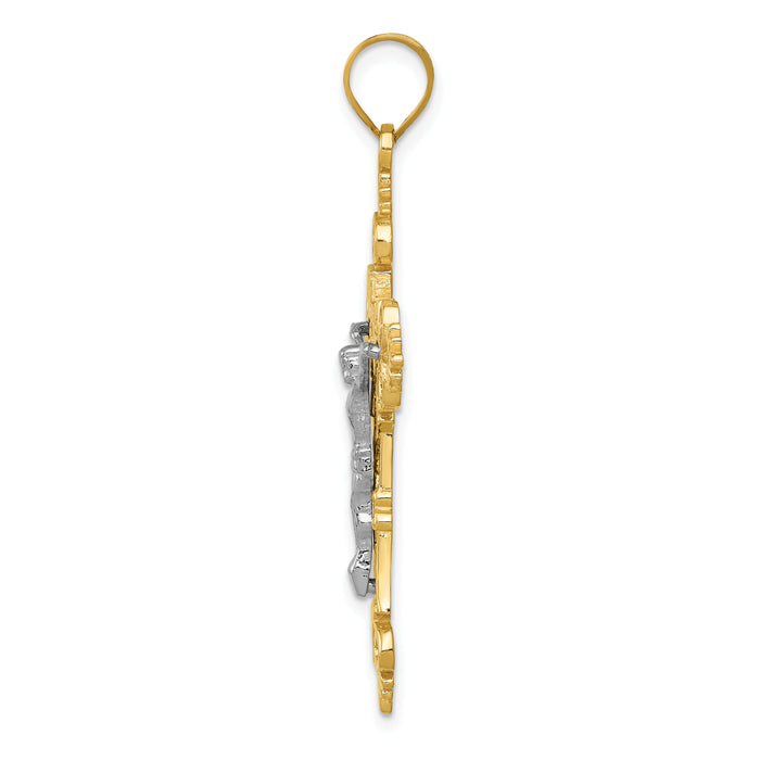 10K Two-tone Large Lacey-edged INRI Crucifix Pendant-10C4388