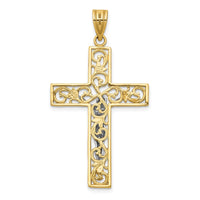 10K Two-tone D/C Large Block Filigree Cross w/Crucifix Pendant-10C4394