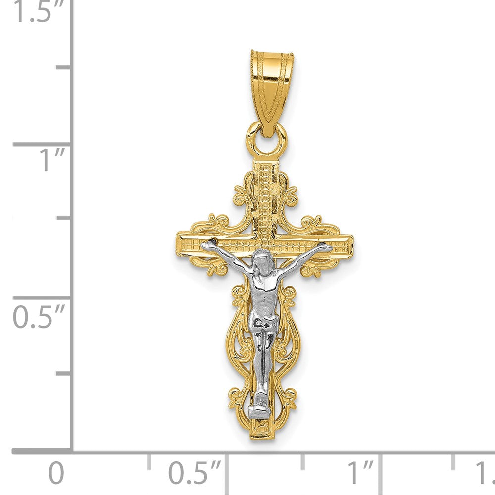 10K Two-tone Small Narrow Cross w/Crucifix Pendant-10C4395