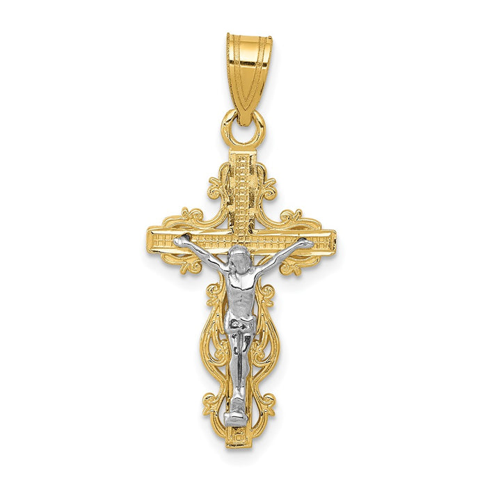 10K Two-tone Small Narrow Cross w/Crucifix Pendant-10C4395