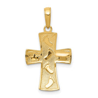 10K w/ Rhodium Cross W/Footprints Pendant-10C4430