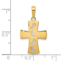 10K w/ Rhodium Cross W/Footprints Pendant-10C4430