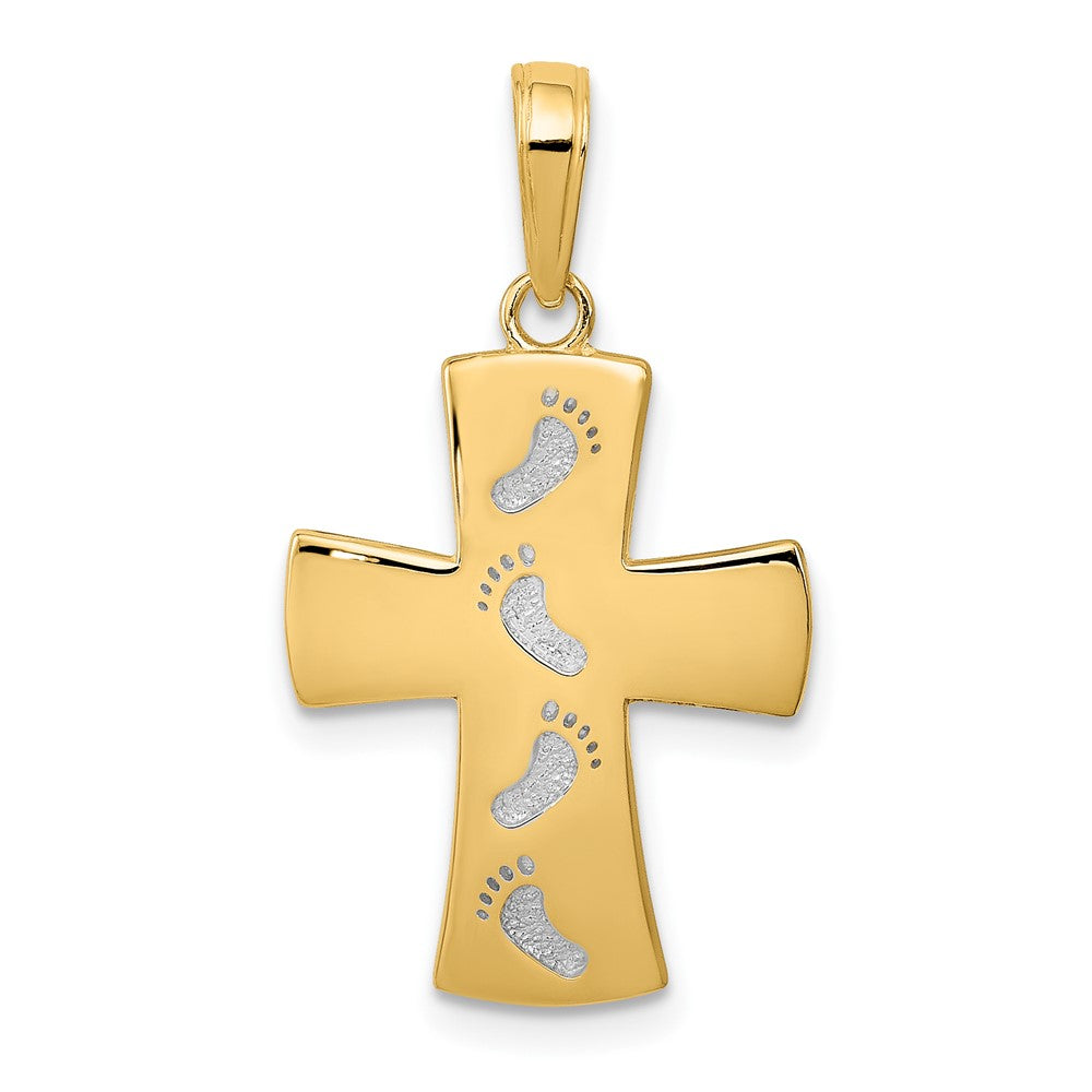 10K w/ Rhodium Cross W/Footprints Pendant-10C4430