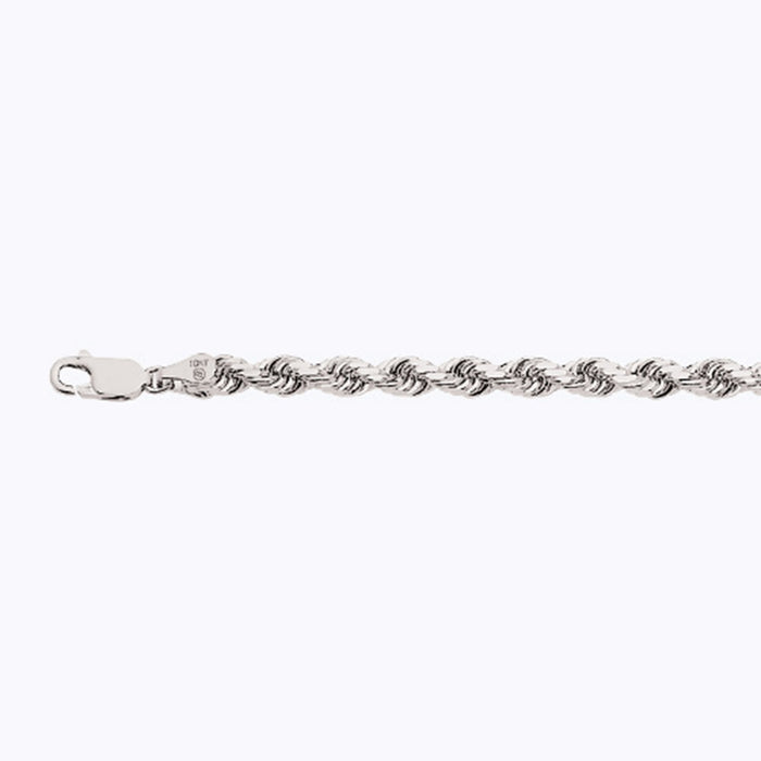 10K 5MM WHITE GOLD SOLID DC ROPE 7.5" CHAIN BRACELET (AVAILABLE IN LENGTHS 7" - 30")