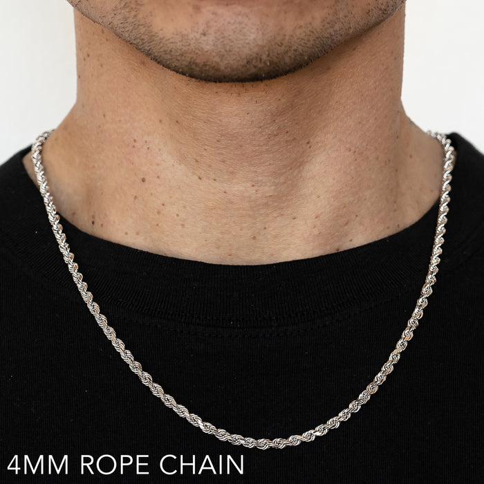 10K 4MM WHITE GOLD SOLID DC ROPE 20" CHAIN NECKLACE (AVAILABLE IN LENGTHS 7" - 30")