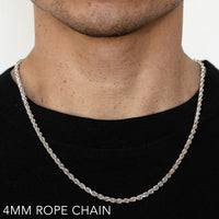 14K 4MM WHITE GOLD SOLID DC ROPE 20" CHAIN NECKLACE (AVAILABLE IN LENGTHS 7" - 30")