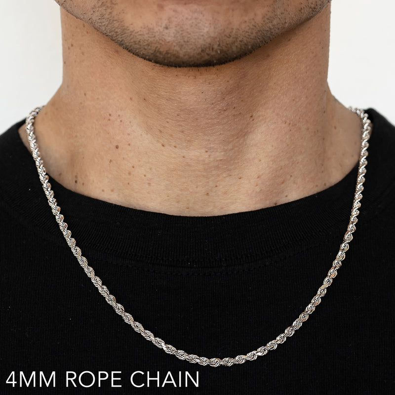 14K 4MM WHITE GOLD SOLID DC ROPE 22" CHAIN NECKLACE (AVAILABLE IN LENGTHS 7" - 30")