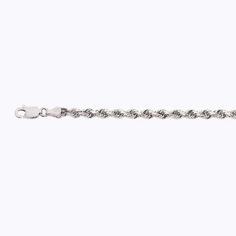 14K 3.5MM WHITE GOLD SOLID DC ROPE 16" CHAIN NECKLACE (AVAILABLE IN LENGTHS 7" - 30")