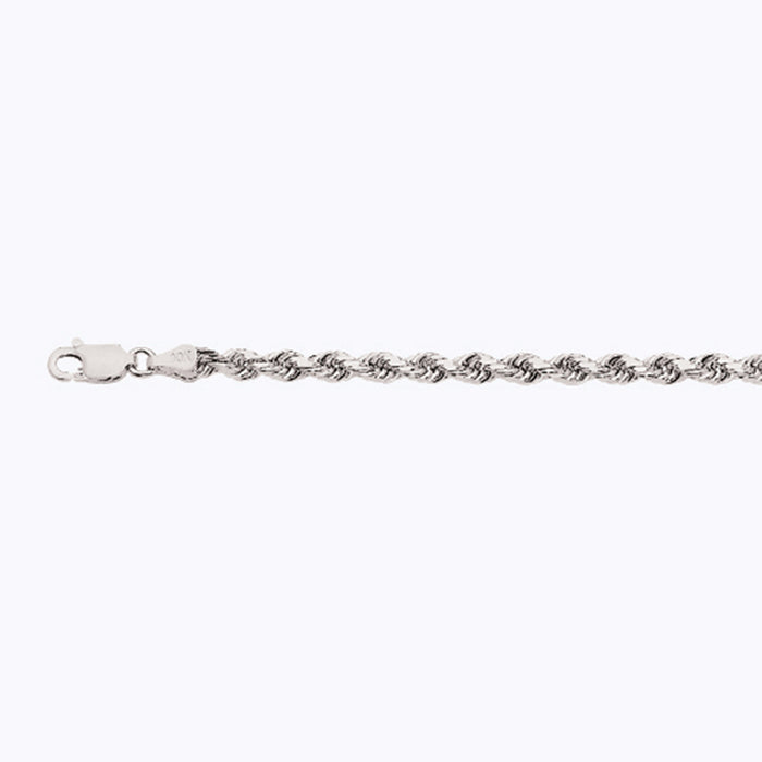 14K 3.5MM WHITE GOLD SOLID DC ROPE 8" CHAIN BRACELET (AVAILABLE IN LENGTHS 7" - 30")