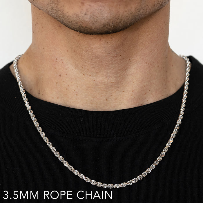 14K 3.5MM WHITE GOLD SOLID DC ROPE 26" CHAIN NECKLACE (AVAILABLE IN LENGTHS 7" - 30")