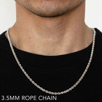 14K 3.5MM WHITE GOLD SOLID DC ROPE 30" CHAIN NECKLACE (AVAILABLE IN LENGTHS 7" - 30")