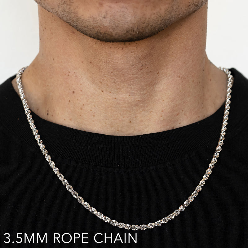 10K 3.5MM WHITE GOLD SOLID DC ROPE 28" CHAIN NECKLACE (AVAILABLE IN LENGTHS 7" - 30")