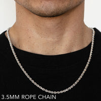 14K 3.5MM WHITE GOLD SOLID DC ROPE 20" CHAIN NECKLACE (AVAILABLE IN LENGTHS 7" - 30")