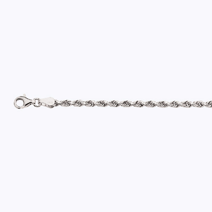 10K 3MM WHITE GOLD SOLID DC ROPE 16" CHAIN NECKLACE (AVAILABLE IN LENGTHS 7" - 30")