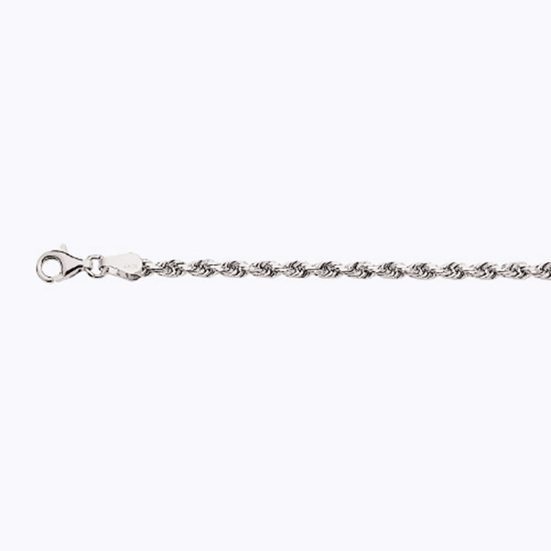 14K 3MM WHITE GOLD SOLID DC ROPE 26" CHAIN NECKLACE (AVAILABLE IN LENGTHS 7" - 30")