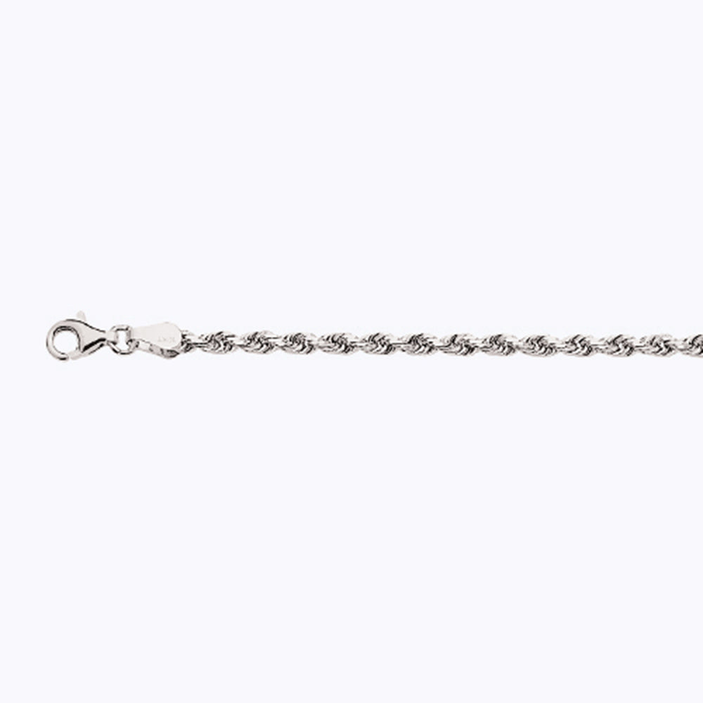 14K 3MM WHITE GOLD SOLID DC ROPE 30" CHAIN NECKLACE (AVAILABLE IN LENGTHS 7" - 30")