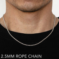 14K 2.5MM WHITE GOLD SOLID DC ROPE 20" CHAIN NECKLACE (AVAILABLE IN LENGTHS 7" - 30")