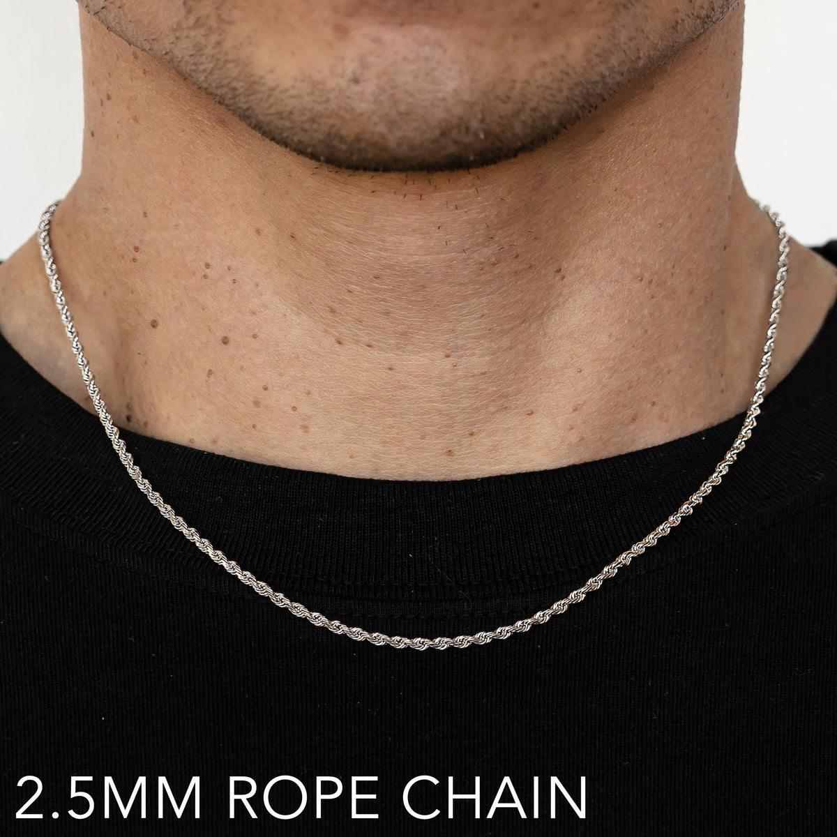 14K 2.5MM WHITE GOLD SOLID DC ROPE 7.5" CHAIN BRACELET (AVAILABLE IN LENGTHS 7" - 30")