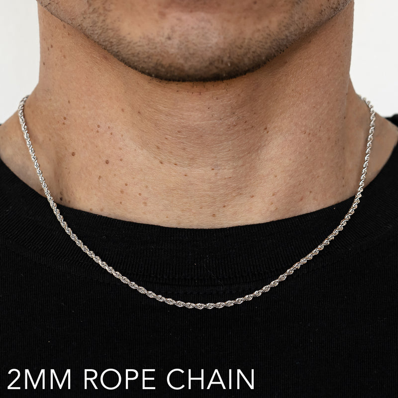 10K 2MM WHITE GOLD SOLID DC ROPE 18" CHAIN NECKLACE (AVAILABLE IN LENGTHS 7" - 30")