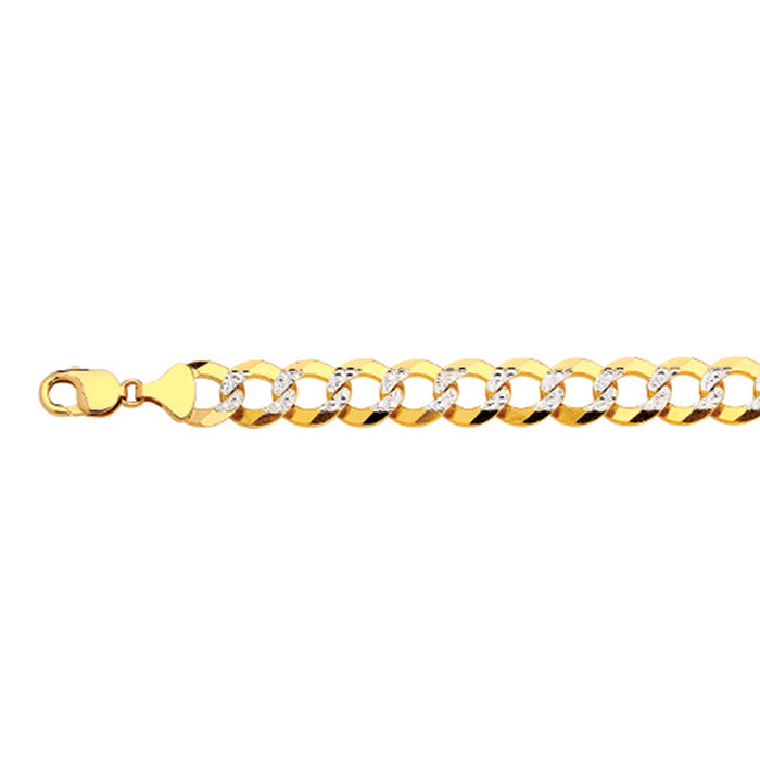 10K 14MM YELLOW GOLD SOLID PAVE CURB 26" CHAIN NECKLACE (AVAILABLE IN LENGTHS 7" - 30")