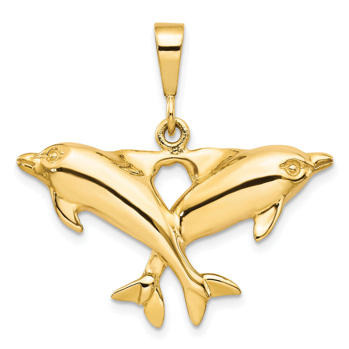 10k Solid Polished Twin Dolphins Charm-10C523