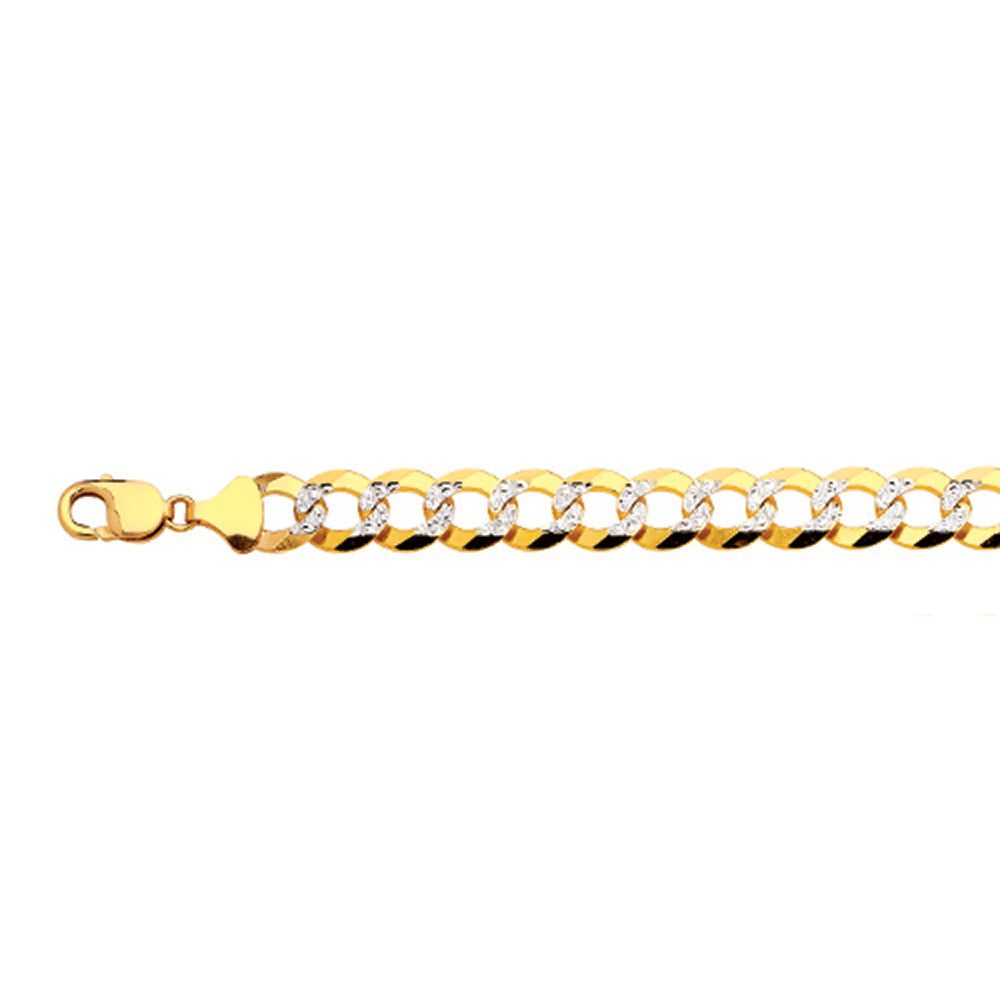 14K 13MM YELLOW GOLD SOLID PAVE CURB 16" CHAIN NECKLACE (AVAILABLE IN LENGTHS 7" - 30")