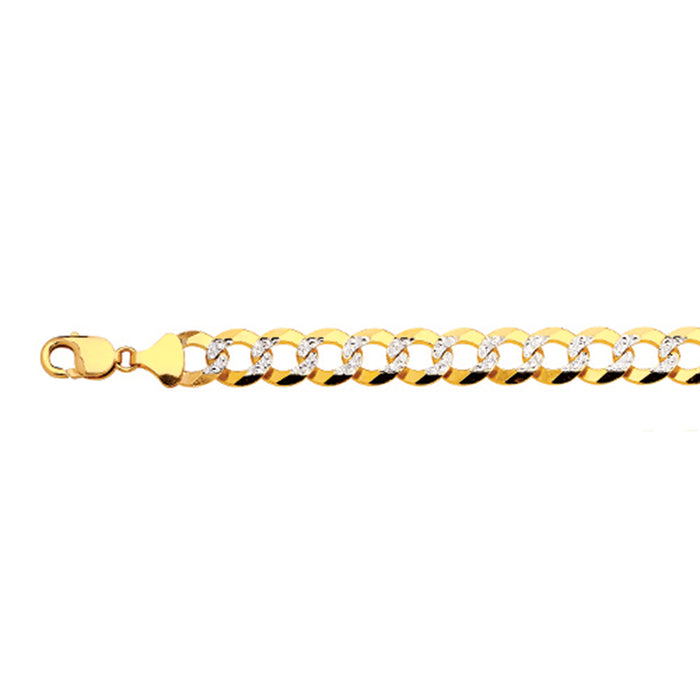 14K 13MM YELLOW GOLD SOLID PAVE CURB 26" CHAIN NECKLACE (AVAILABLE IN LENGTHS 7" - 30")