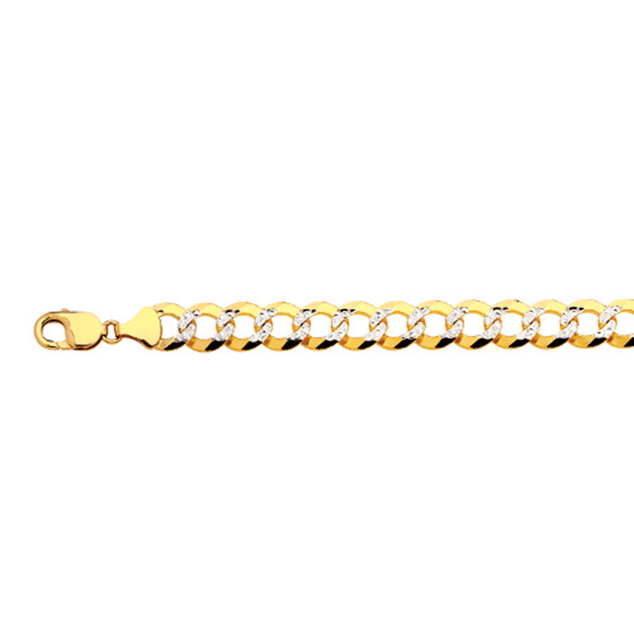 10K 12MM YELLOW GOLD SOLID PAVE CURB 7.5" CHAIN BRACELET (AVAILABLE IN LENGTHS 7" - 30")