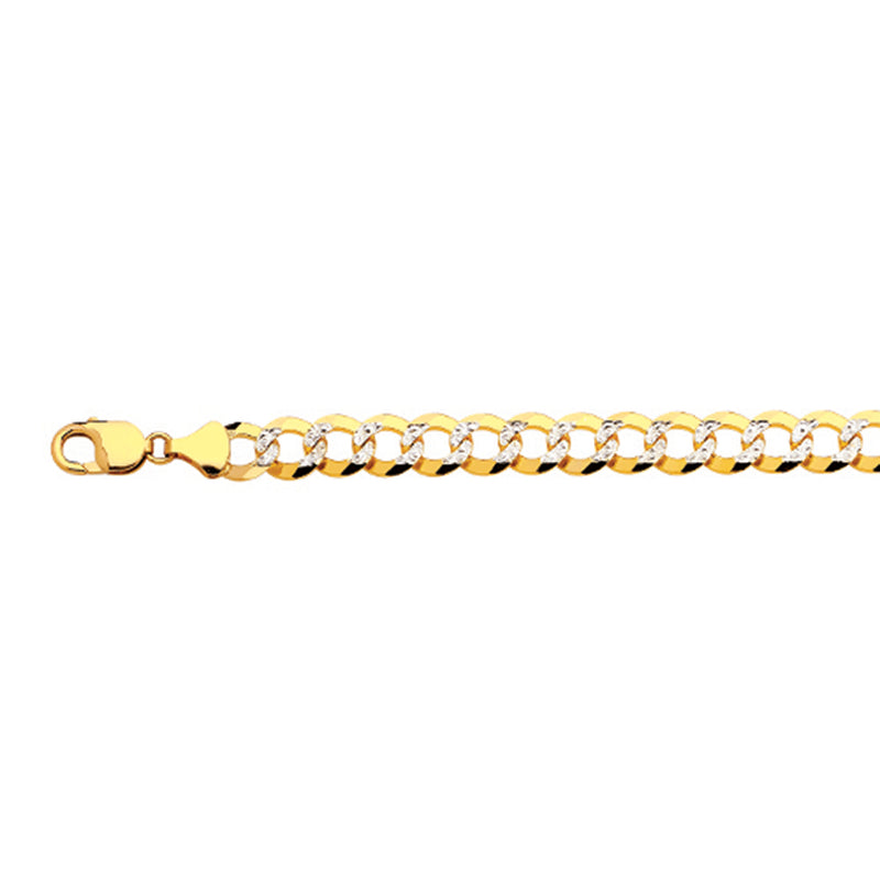 14K 11MM YELLOW GOLD SOLID PAVE CURB 16" CHAIN NECKLACE (AVAILABLE IN LENGTHS 7" - 30")