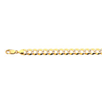14K 9.5MM YELLOW GOLD SOLID PAVE CURB 16" CHAIN NECKLACE (AVAILABLE IN LENGTHS 7" - 30")