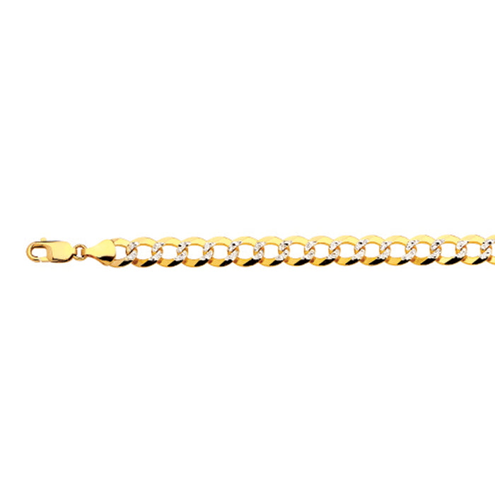 10K 9.5MM YELLOW GOLD SOLID PAVE CURB 7" CHAIN BRACELET (AVAILABLE IN LENGTHS 7" - 30")