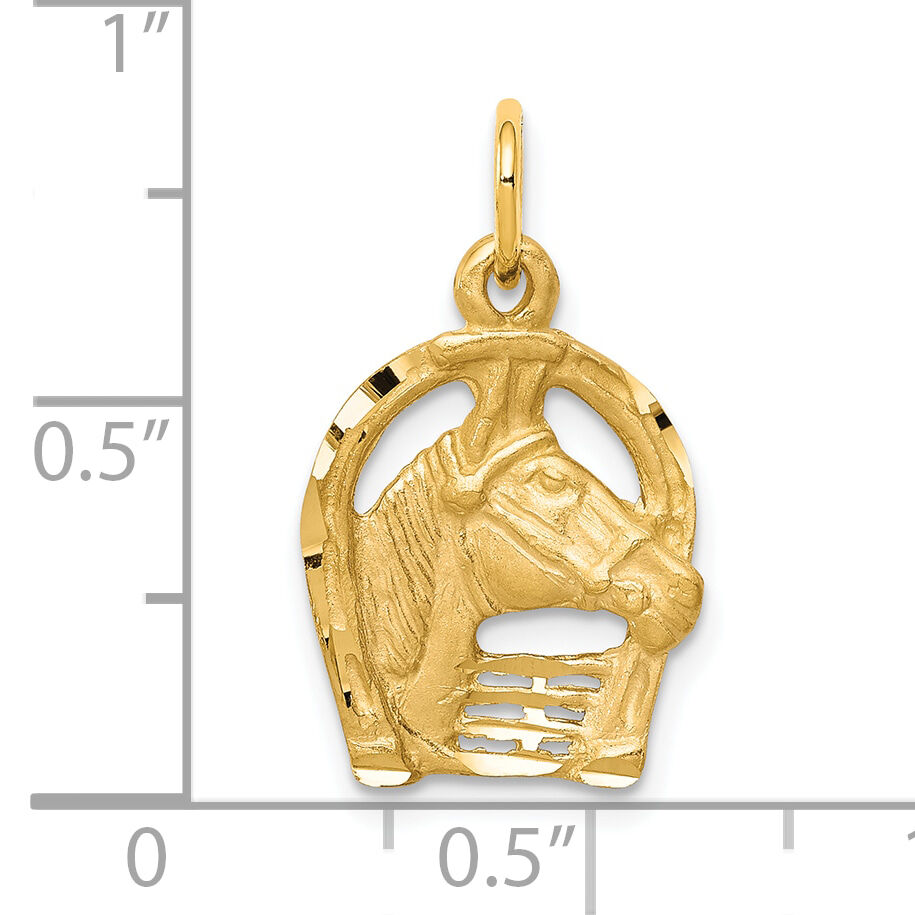 10k Solid Diamond-cut Horsehead in Horseshoe Charm-10C572