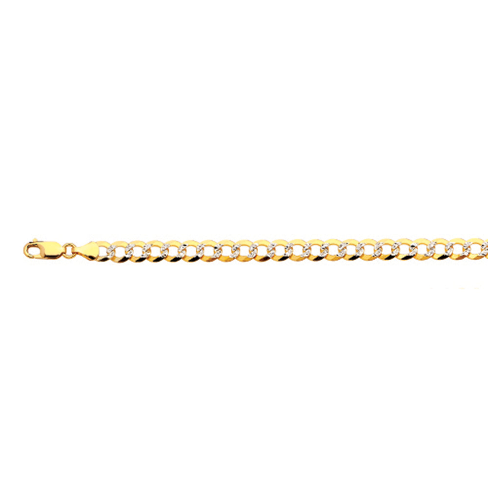 10K 7MM YELLOW GOLD SOLID PAVE CURB 7" CHAIN BRACELET (AVAILABLE IN LENGTHS 7" - 30")