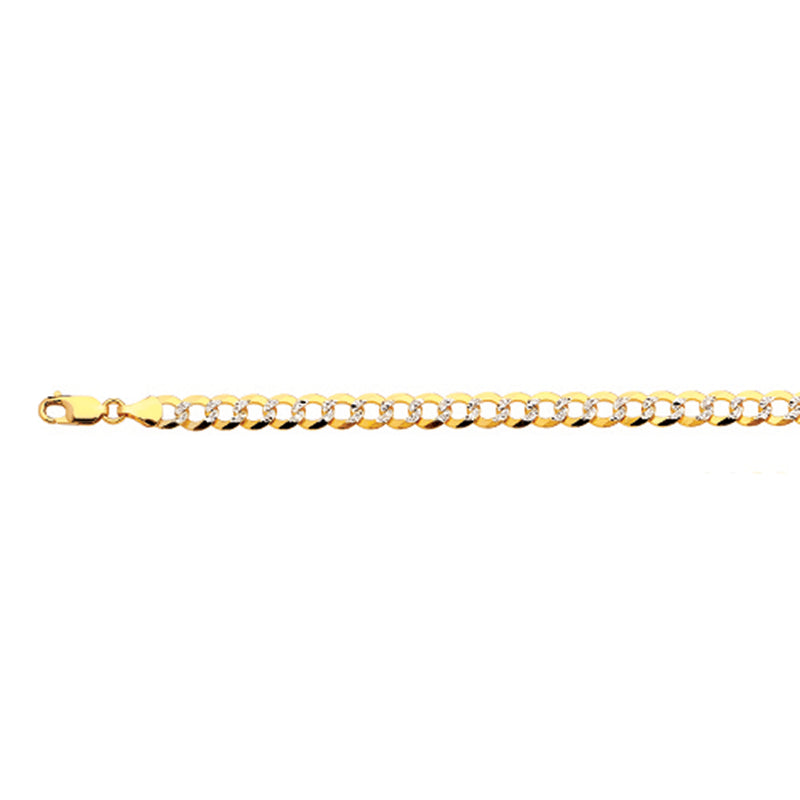 10K 7MM YELLOW GOLD SOLID PAVE CURB 7" CHAIN BRACELET (AVAILABLE IN LENGTHS 7" - 30")