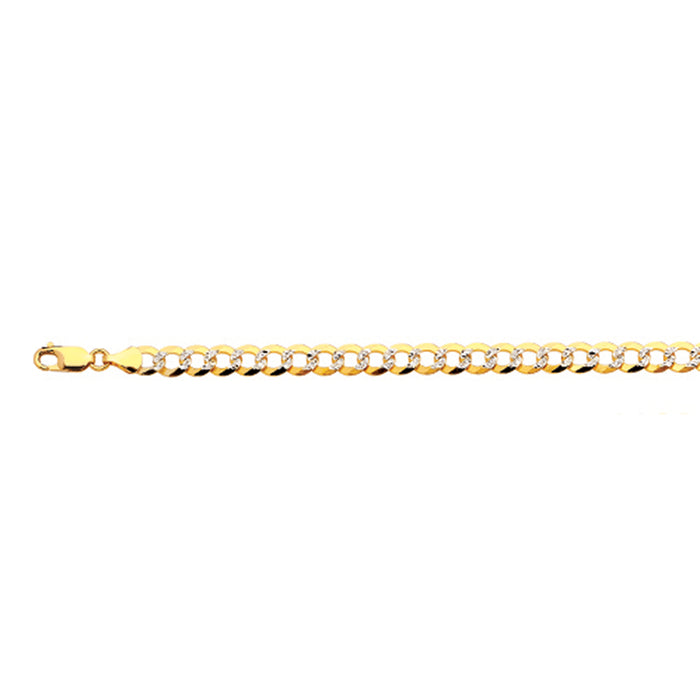 10K 7MM YELLOW GOLD SOLID PAVE CURB 7.5" CHAIN BRACELET (AVAILABLE IN LENGTHS 7" - 30")