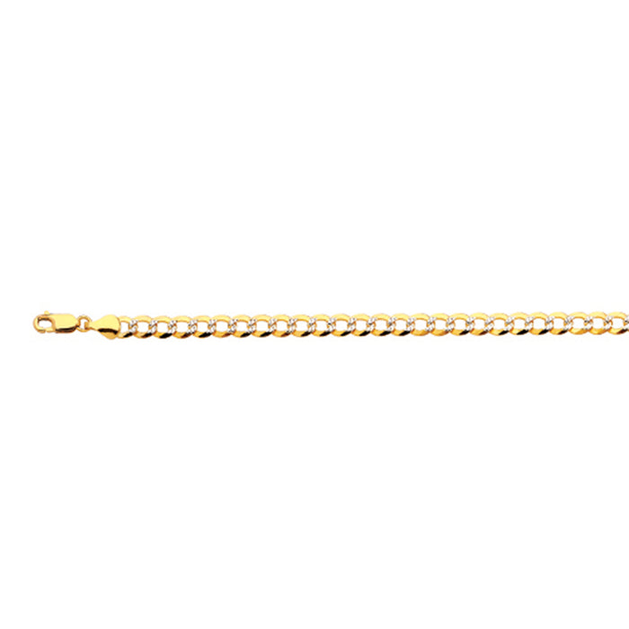 10K 5.5MM YELLOW GOLD SOLID PAVE CURB 7.5" CHAIN BRACELET (AVAILABLE IN LENGTHS 7" - 30")