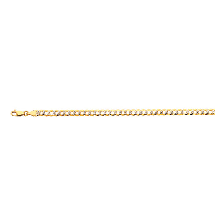 10K 4.5MM YELLOW GOLD SOLID PAVE CURB 8.5" CHAIN BRACELET (AVAILABLE IN LENGTHS 7" - 30")