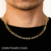 10K 5.5MM YELLOW GOLD SOLID FIGARO 26" CHAIN NECKLACE (AVAILABLE IN LENGTHS 7" - 30")
