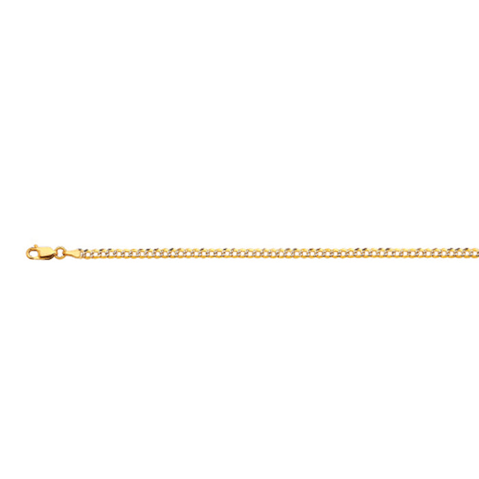 14K 3MM YELLOW GOLD SOLID PAVE CURB 8" CHAIN BRACELET (AVAILABLE IN LENGTHS 7" - 30")