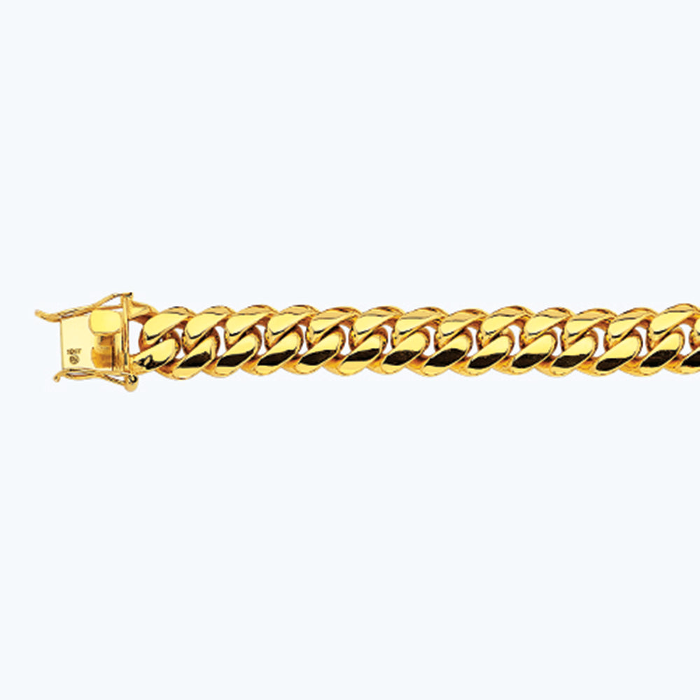 18K 14MM YELLOW GOLD SOLID MIAMI CUBAN 9" CHAIN BRACELET (AVAILABLE IN LENGTHS 7" - 30")