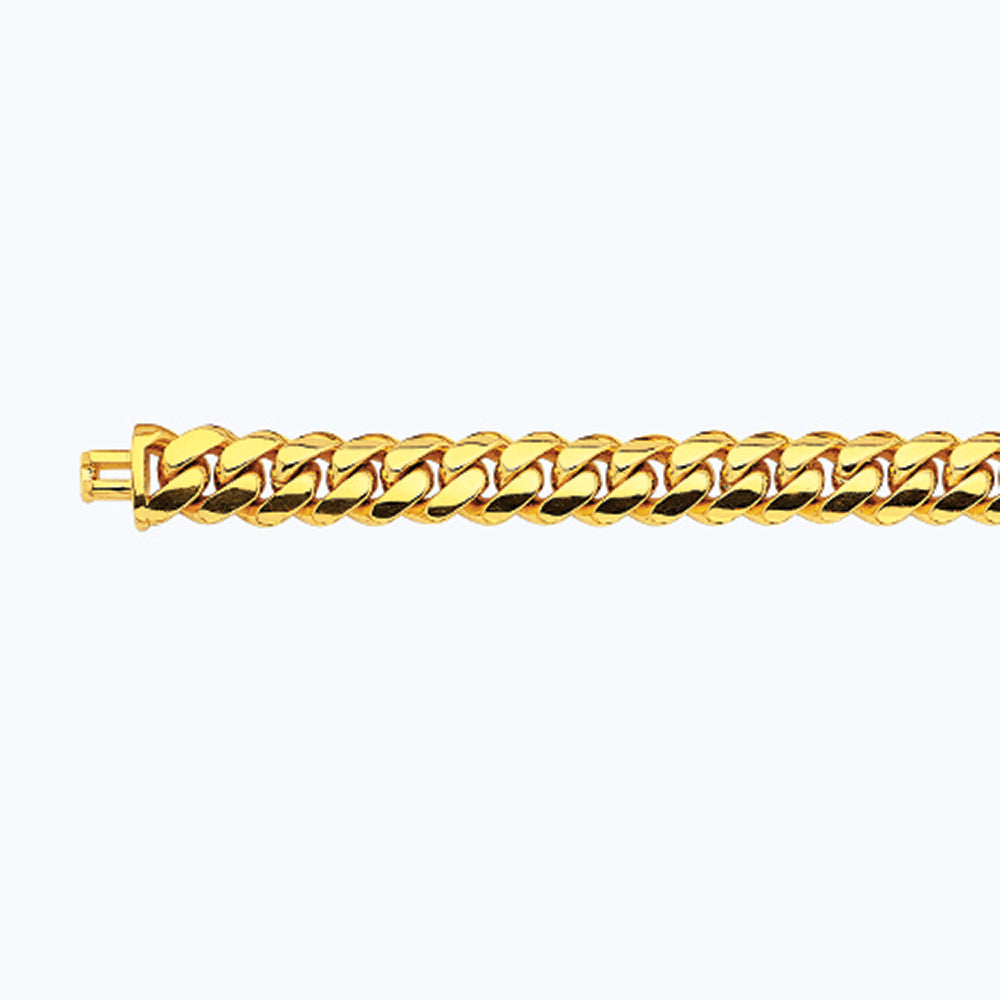 14K 13MM YELLOW GOLD SOLID MIAMI CUBAN 7" CHAIN BRACELET (AVAILABLE IN LENGTHS 7" - 30")